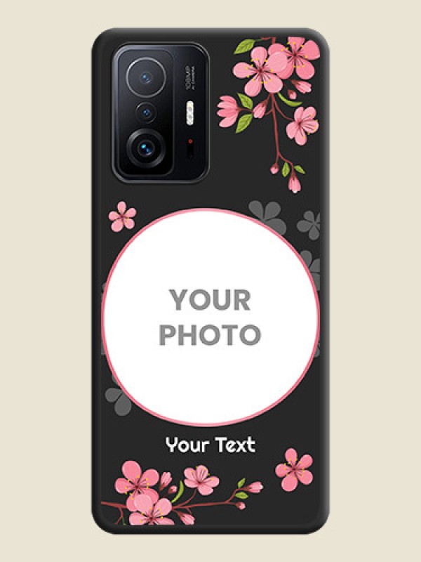 Custom Round Image with Pink Color Floral Design on Photo on Space Black Soft Matte Back Cover - Xiaomi 11T Pro 5G - alternate view
