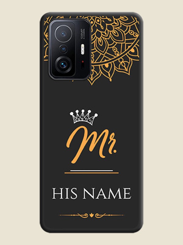 Custom Mr Name with Floral Design  on Personalised Space Black Soft Matte Cases - Xiaomi 11T Pro 5G - alternate view