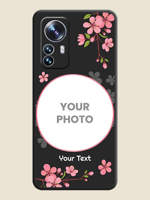 Custom Round Image with Pink Color Floral Design on Photo on Space Black Soft Matte Back Cover - Xiaomi 12 Pro 5G - alternate view