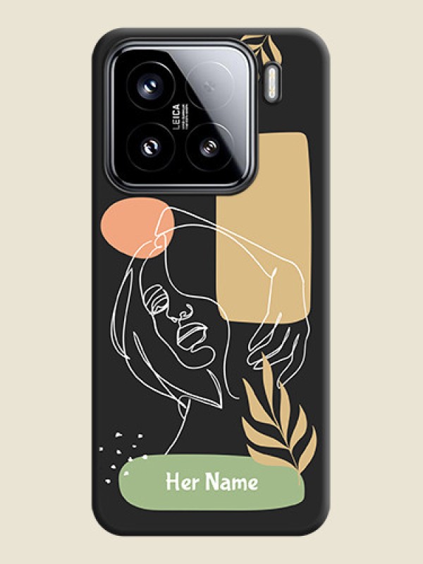 Custom Custom Text With Line Art Of Women & Leaves Design On Space Black Custom Soft Matte Mobile Back Cover - Xiaomi 15 5G - alternate view