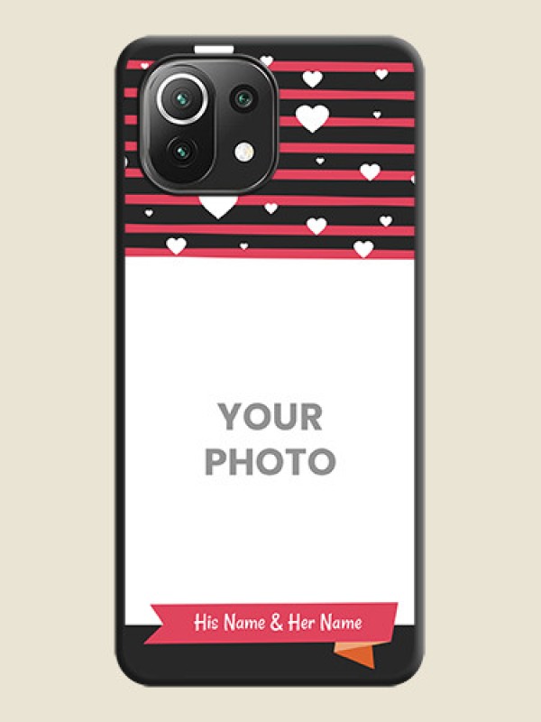 Custom White Color Love Symbols with Pink Lines Pattern on Space Black Custom Soft Matte Phone Cases - Mi 11 Lite NE 5G - alternate view