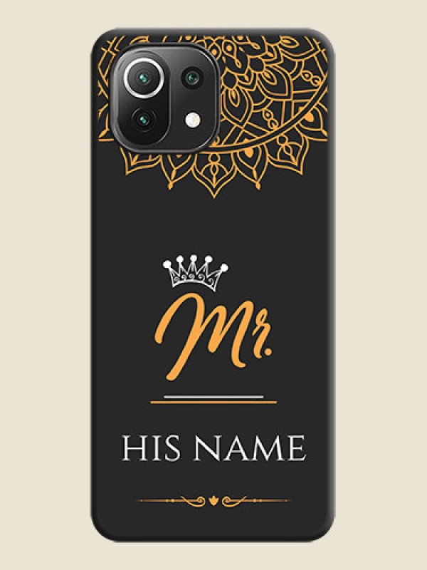 Custom Mr Name with Floral Design  on Personalised Space Black Soft Matte Cases - Mi 11 Lite NE 5G - alternate view