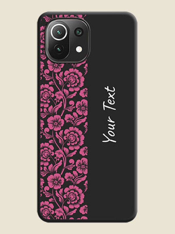 Custom Pink Floral Pattern Design With Custom Text On Space Black Personalized Soft Matte Phone Covers -Xiaomi Mi 11 Lite Ne 5G - alternate view