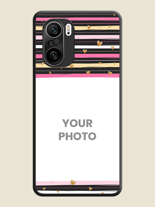 Custom Multicolor Lines and Golden Love Symbols Design on Photo on Space Black Soft Matte Mobile Cover - Mi 11X - alternate view