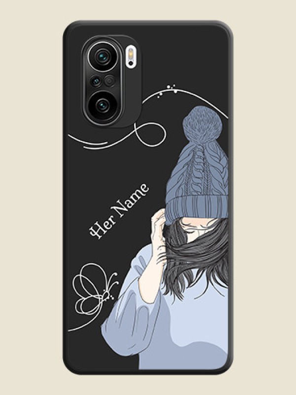 Custom Girl With Blue Winter Outfiit Custom Text Design On Space Black Personalized Soft Matte Phone Covers -Xiaomi Mi 11X 5G - alternate view