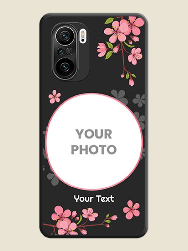 Custom Round Image with Pink Color Floral Design on Photo on Space Black Soft Matte Back Cover - Mi 11X Pro - alternate view