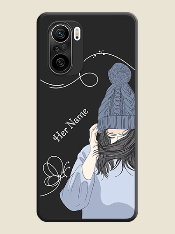 Custom Girl With Blue Winter Outfiit Custom Text Design On Space Black Personalized Soft Matte Phone Covers -Xiaomi Mi 11X Pro 5G - alternate view