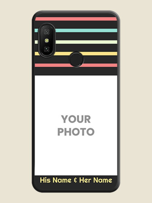 Custom Color Stripes with Photo and Text on Photo on Space Black Soft Matte Mobile Case - Mi A2 Lite - alternate view