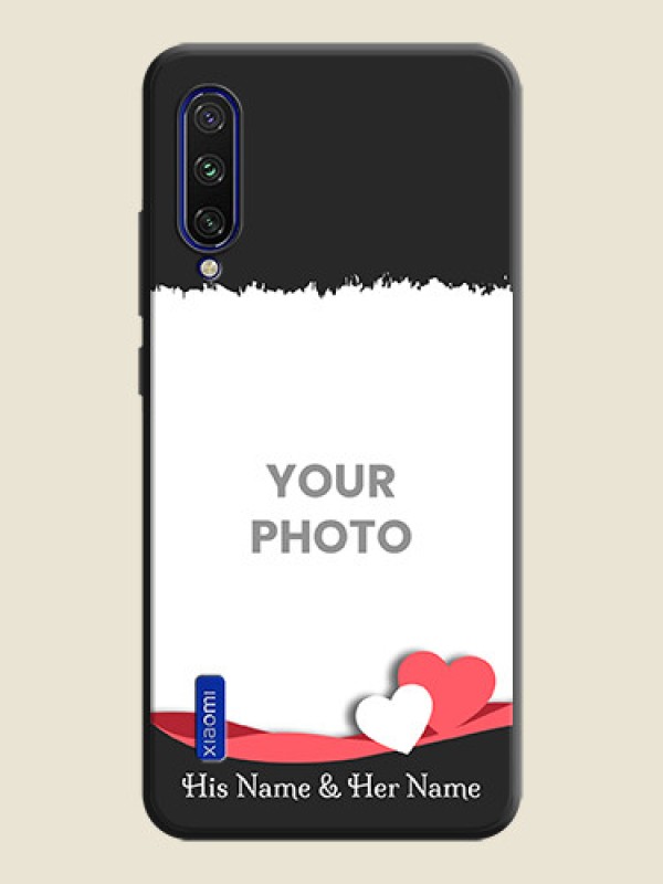 Custom Pink Color Love Shaped Ribbon Design with Text on Space Black Custom Soft Matte Phone Back Cover - Mi A3 - alternate view