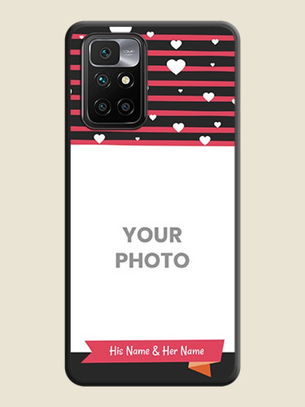 Custom White Color Love Symbols with Pink Lines Pattern on Space Black Custom Soft Matte Phone Cases - Redmi 10 Prime 2020 - alternate view