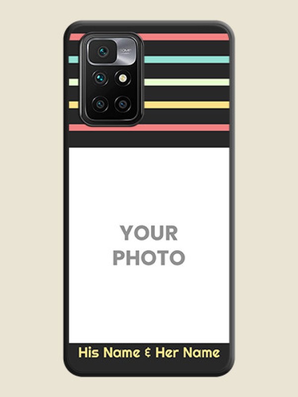 Custom Color Stripes with Photo and Text on Photo on Space Black Soft Matte Mobile Case - Redmi 10 Prime 2020 - alternate view