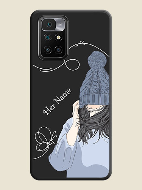 Custom Girl With Blue Winter Outfiit Custom Text Design On Space Black Personalized Soft Matte Phone Covers -Xiaomi Redmi 10 Prime 2022 - alternate view