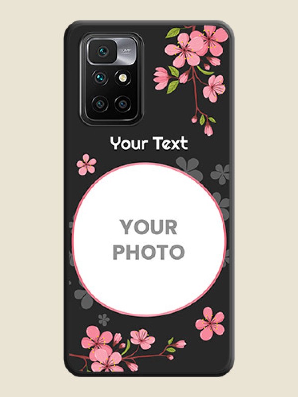 Custom Round Image with Pink Color Floral Design on Photo on Space Black Soft Matte Back Cover - Xiaomi Redmi 10 Prime - alternate view