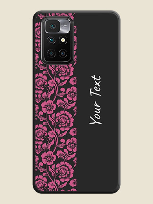 Custom Pink Floral Pattern Design With Custom Text On Space Black Personalized Soft Matte Phone Covers -Xiaomi Redmi 10 Prime - alternate view