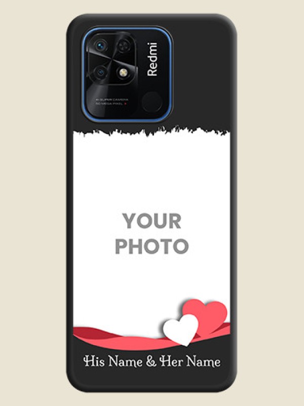 Custom Pin Color Love Shaped Ribbon Design with Text on Space Black Custom Soft Matte Phone Back Cover - Redmi 10 - alternate view