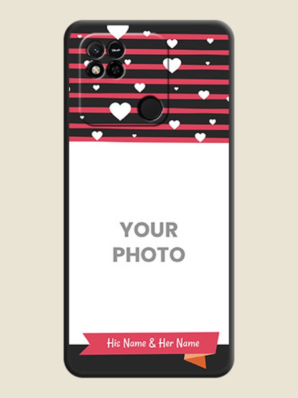 Custom White Color Love Symbols with Pink Lines Pattern on Space Black Custom Soft Matte Phone Cases - Xiaomi Redmi 10A - alternate view