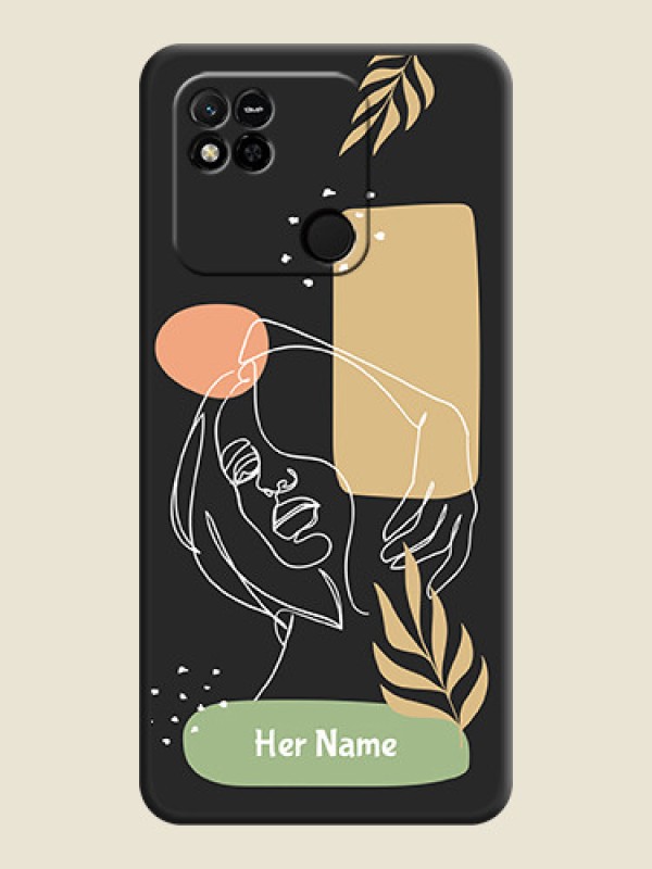 Custom Custom Text With Line Art Of Women & Leaves Design On Space Black Personalized Soft Matte Phone Covers -Xiaomi Redmi 10A - alternate view