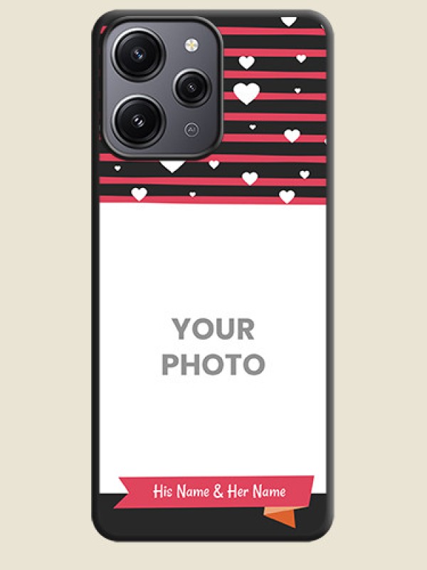 Custom White Color Love Symbols with Pink Lines Pattern on Space Black Custom Soft Matte Phone Cases - Redmi 12 4G - alternate view