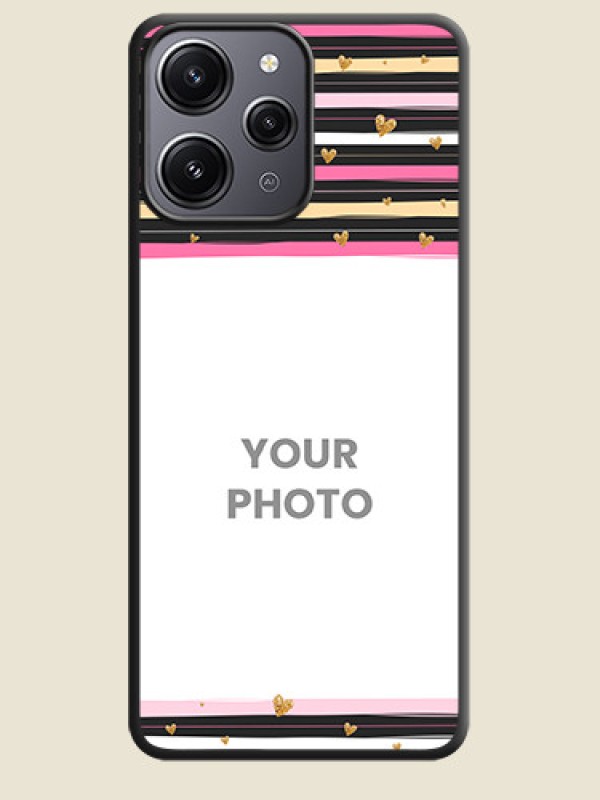 Custom Multicolor Lines and Golden Love Symbols Design - Photo on Space Black Soft Matte Mobile Cover - Redmi 12 4G - alternate view