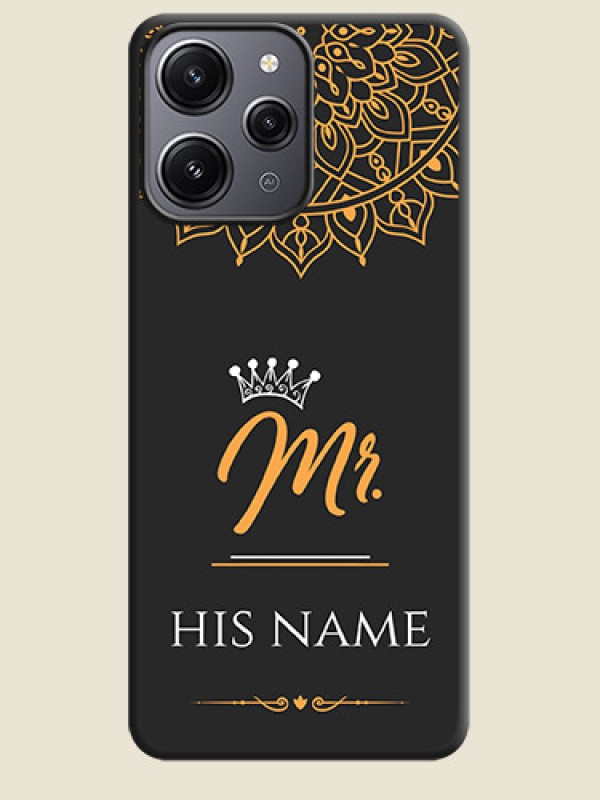 Custom Mr Name with Floral Design on Personalised Space Black Soft Matte Cases - Redmi 12 4G - alternate view