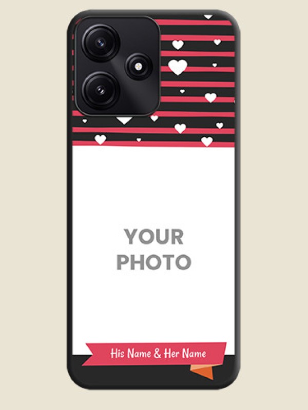 Custom White Color Love Symbols with Pink Lines Pattern on Space Black Custom Soft Matte Phone Cases - Redmi 12 5G - alternate view