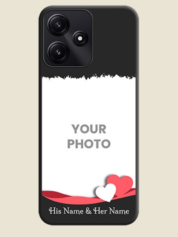 Custom Pink Color Love Shaped Ribbon Design with Text on Space Black Custom Soft Matte Phone Back Cover - Redmi 12 5G - alternate view