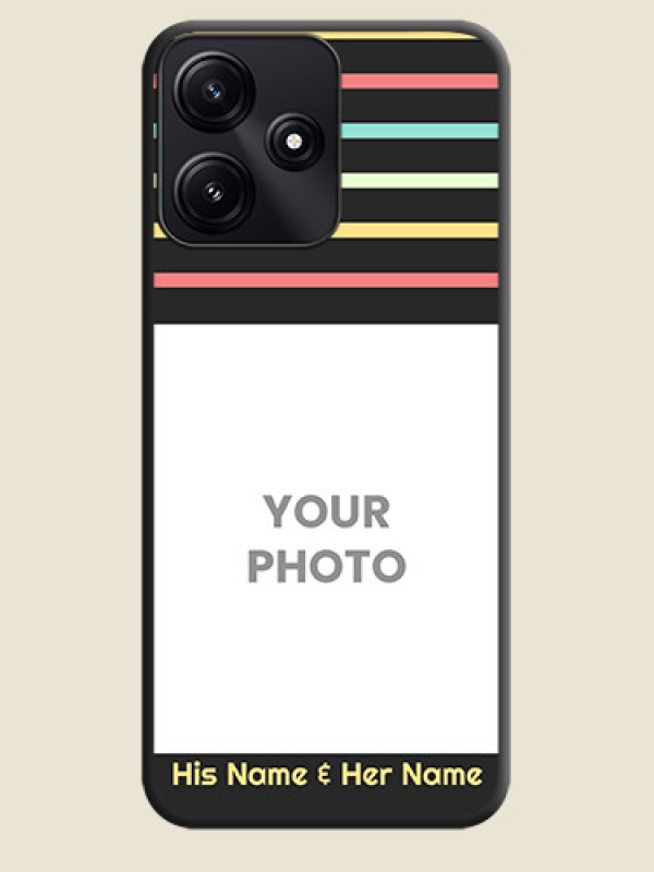 Custom Color Stripes with Photo and Text - Photo on Space Black Soft Matte Mobile Case - Redmi 12 5G - alternate view