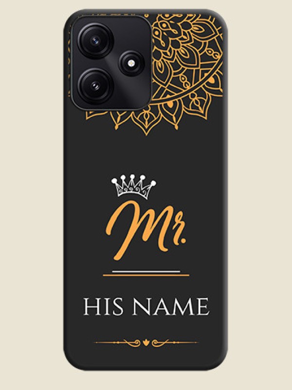 Custom Mr Name with Floral Design on Personalised Space Black Soft Matte Cases - Redmi 12 5G - alternate view