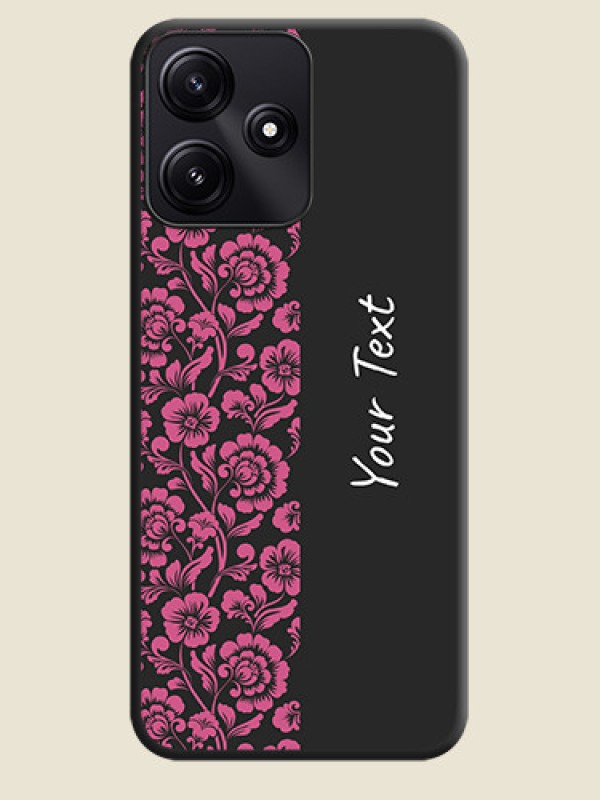 Custom Pink Floral Pattern Design With Custom Text On Space Black Personalized Soft Matte Phone Covers - Redmi 12 5G - alternate view