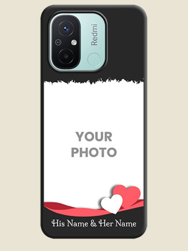 Custom Pin Color Love Shaped Ribbon Design with Text on Space Black Custom Soft Matte Phone Back Cover - Redmi 12c - alternate view