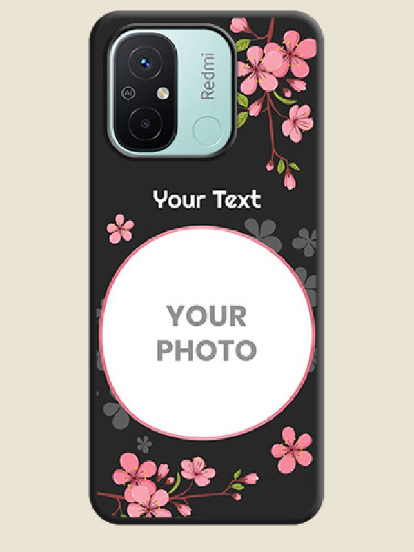 Custom Round Image with Pink Color Floral Design on Photo on Space Black Soft Matte Back Cover - Redmi 12c - alternate view