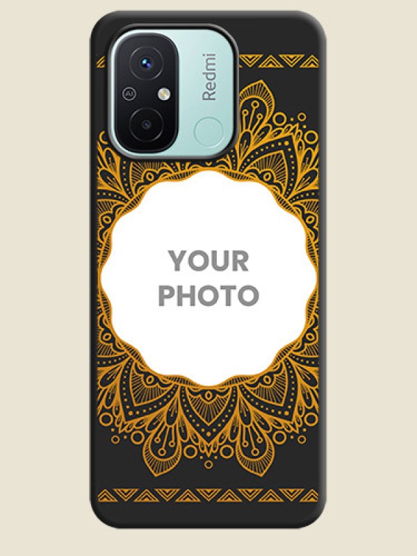 Custom Round Image with Floral Design on Photo on Space Black Soft Matte Mobile Cover - Redmi 12c - alternate view