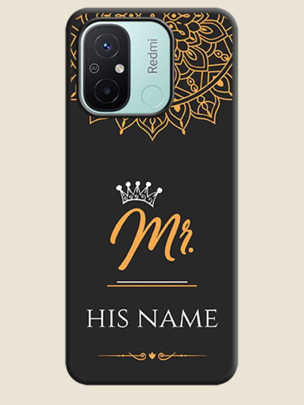 Custom Mr Name with Floral Design  on Personalised Space Black Soft Matte Cases - Redmi 12c - alternate view