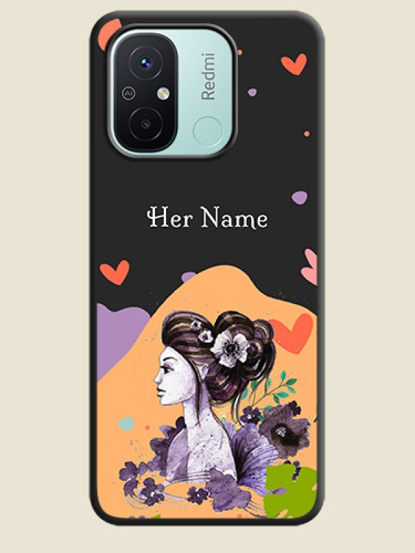 Custom Namecase For Her With Fancy Lady Image On Space Black Personalized Soft Matte Phone Covers -Xiaomi Redmi 12C - alternate view