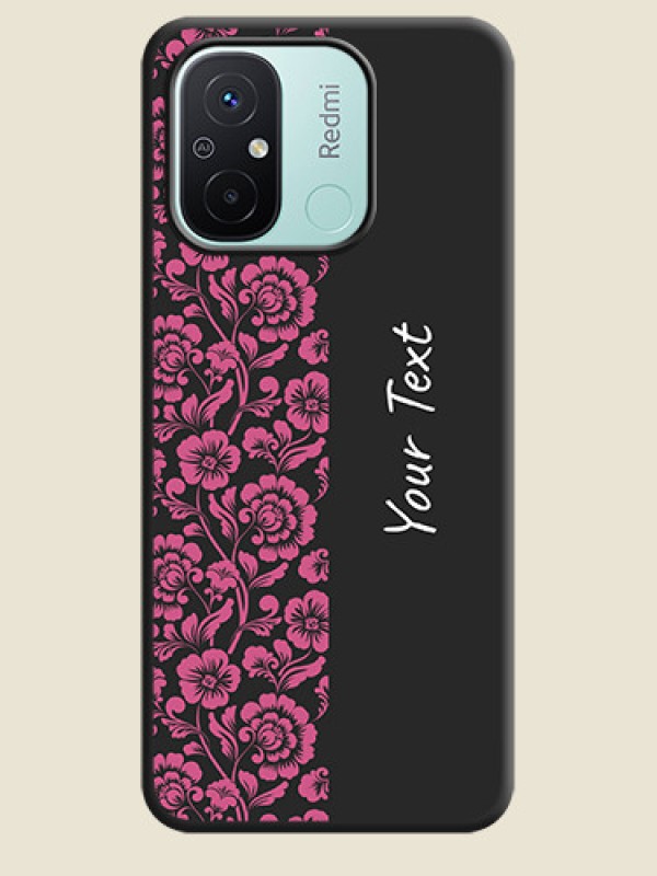 Custom Pink Floral Pattern Design With Custom Text On Space Black Personalized Soft Matte Phone Covers -Xiaomi Redmi 12C - alternate view