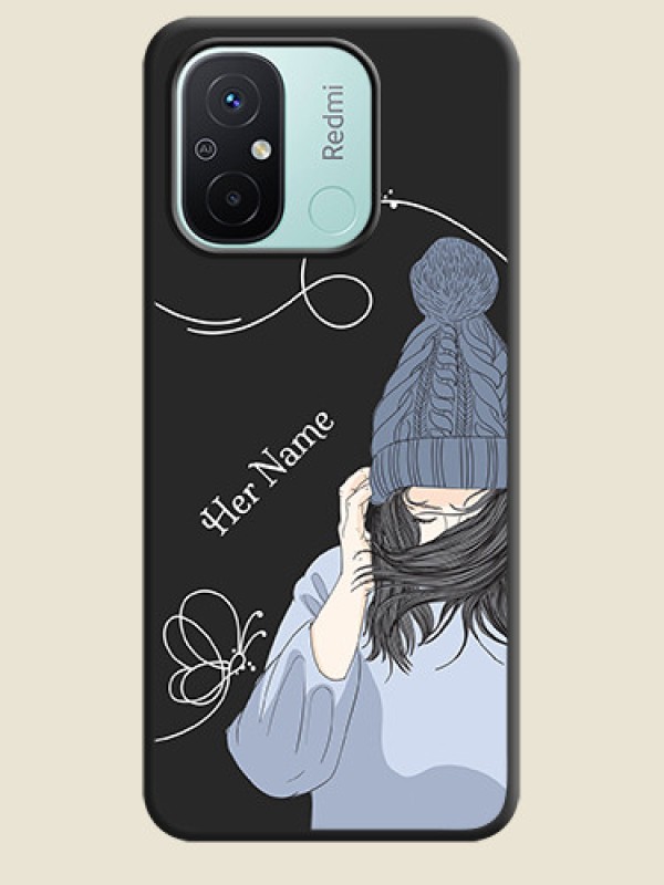 Custom Girl With Blue Winter Outfiit Custom Text Design On Space Black Personalized Soft Matte Phone Covers -Xiaomi Redmi 12C - alternate view