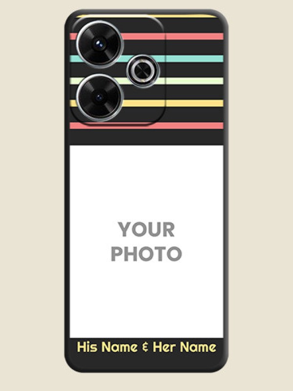 Custom Color Stripes with Photo and Text on Photo On Space Black Custom Soft Matte Mobile Back Cover - Xiaomi Redmi 13 5G - alternate view