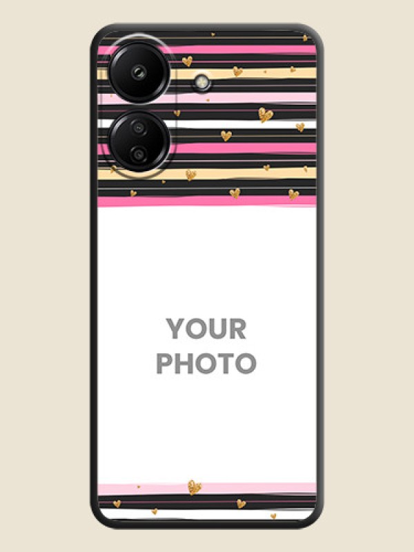 Custom Multicolor Lines and Golden Love Symbols Design on Photo On Space Black Custom Soft Matte Mobile Back Cover - Redmi 13C 4G - alternate view