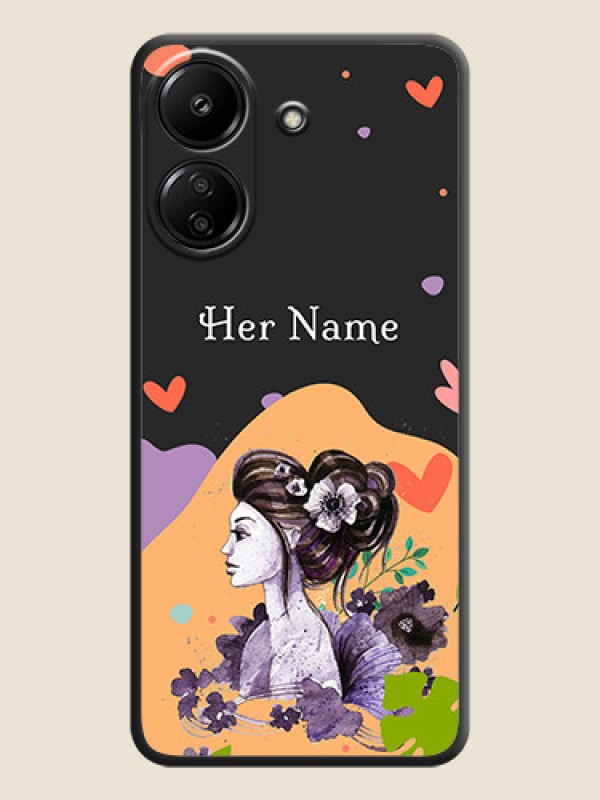 Custom Namecase For Her With Fancy Lady Image On Space Black Custom Soft Matte Mobile Back Cover - Redmi 13C 4G - alternate view