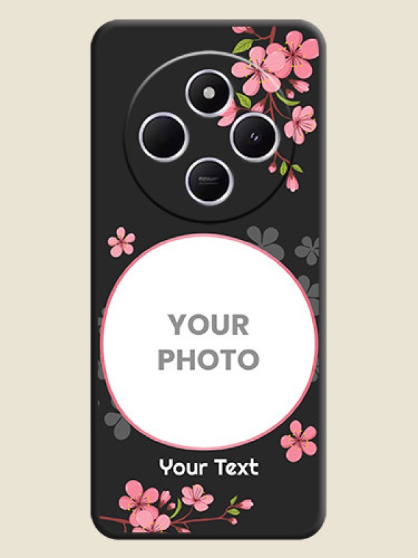 Custom Round Image with Pink Color Floral Design on Photo On Space Black Custom Soft Matte Mobile Back Cover - Redmi 14c 5G - alternate view