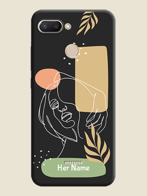 Custom Custom Text With Line Art Of Women & Leaves Design On Space Black Personalized Soft Matte Phone Covers -Xiaomi Redmi 6 - alternate view