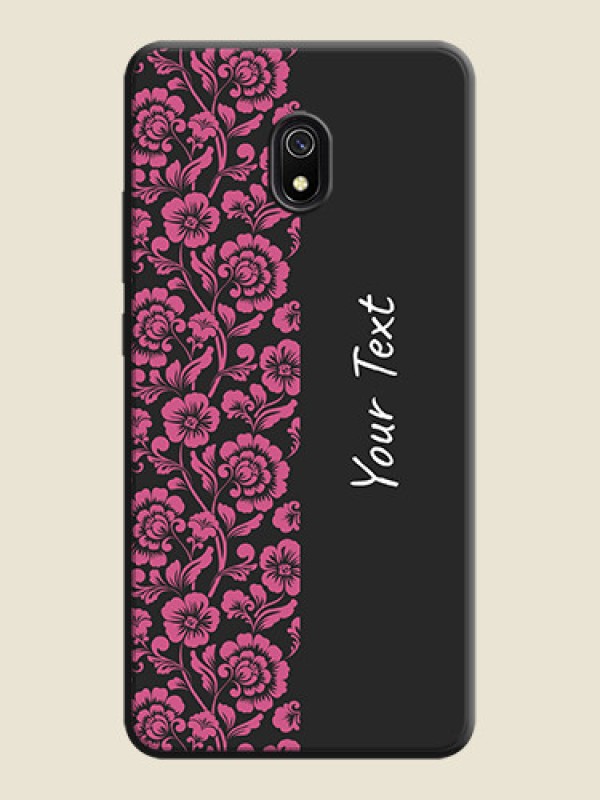 Custom Pink Floral Pattern Design With Custom Text On Space Black Personalized Soft Matte Phone Covers -Xiaomi Redmi 8A - alternate view