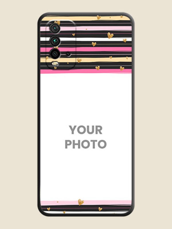 Custom Multicolor Lines and Golden Love Symbols Design on Photo on Space Black Soft Matte Mobile Cover - Redmi 9 Power - alternate view