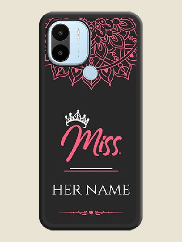 Custom Mrs Name with Floral Design on Space Black Personalized Soft Matte Phone Covers - Xiaomi Redmi A1 Plus - alternate view