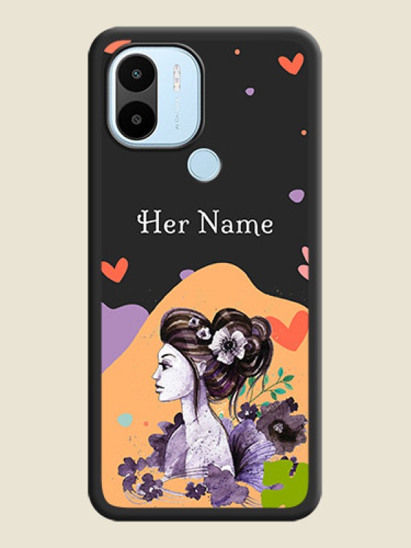 Custom Namecase For Her With Fancy Lady Image On Space Black Personalized Soft Matte Phone Covers -Xiaomi Redmi A1 Plus - alternate view