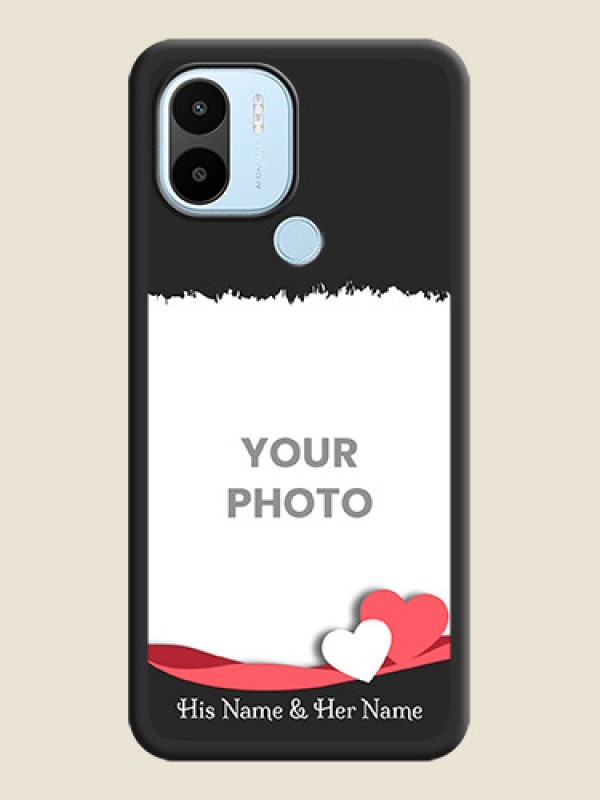 Custom Pin Color Love Shaped Ribbon Design with Text on Space Black Custom Soft Matte Phone Back Cover - Xiaomi Redmi A2 Plus - alternate view