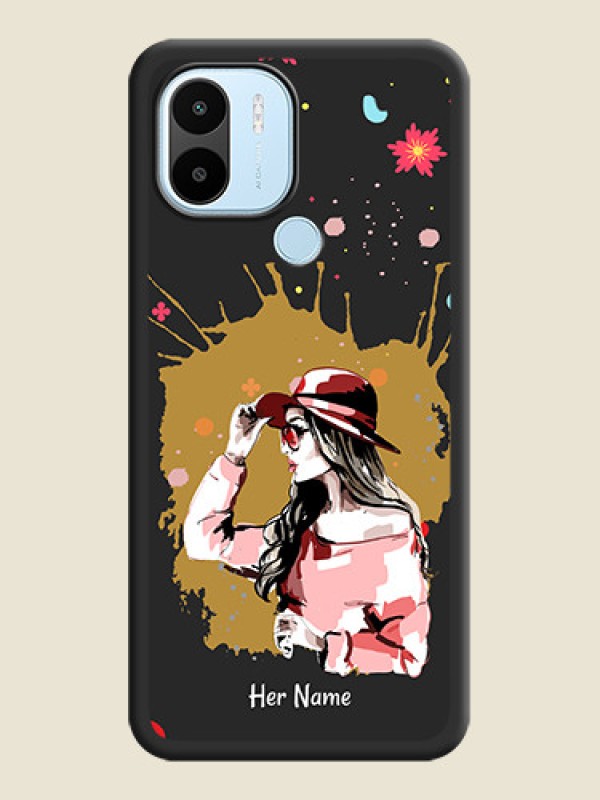 Custom Mordern Lady With Color Splash Background With Custom Text On Space Black Personalized Soft Matte Phone Covers -Xiaomi Redmi A2 Plus - alternate view