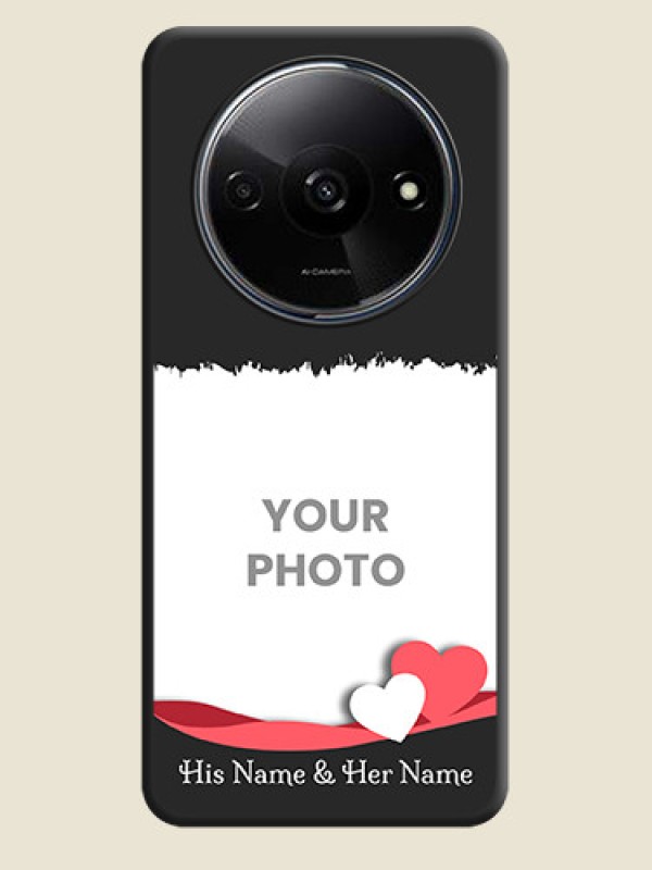 Custom Pink Color Love Shaped Ribbon Design with Text on Space Black Custom Soft Matte Phone Back Cover - Redmi A3 - alternate view