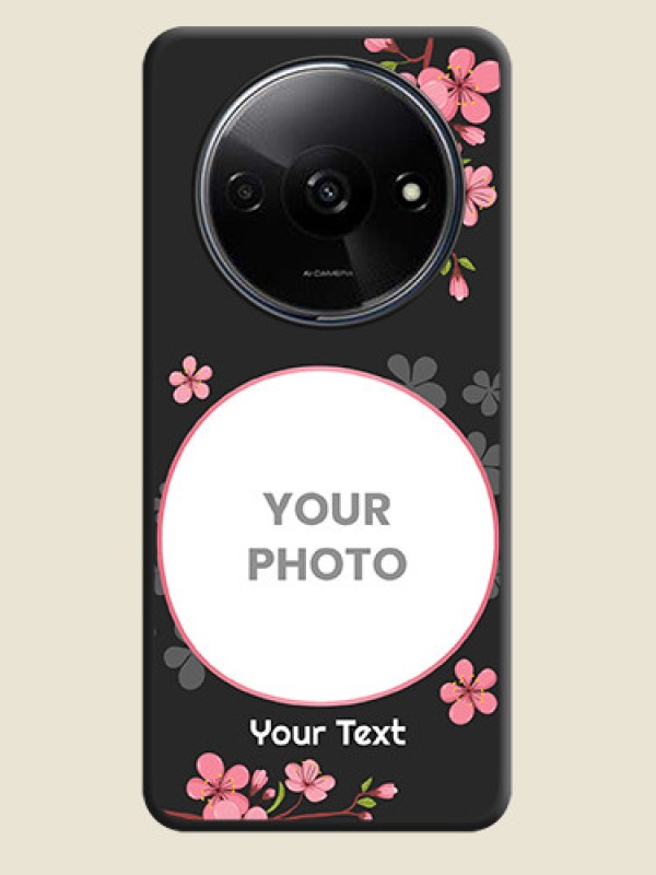 Custom Round Image with Pink Color Floral Design - Photo on Space Black Soft Matte Back Cover - Redmi A3 - alternate view
