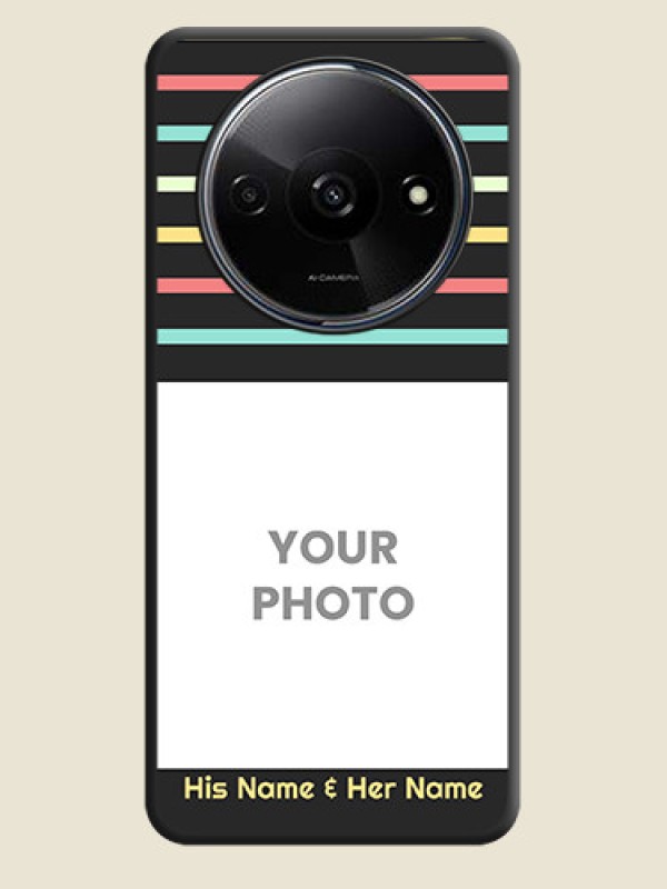 Custom Color Stripes with Photo and Text - Photo on Space Black Soft Matte Mobile Case - Redmi A3 - alternate view